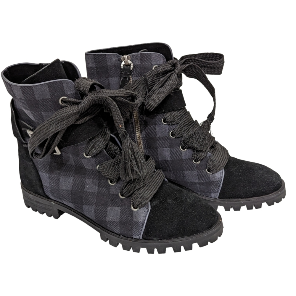Splendid Black Gray Plaid Boots